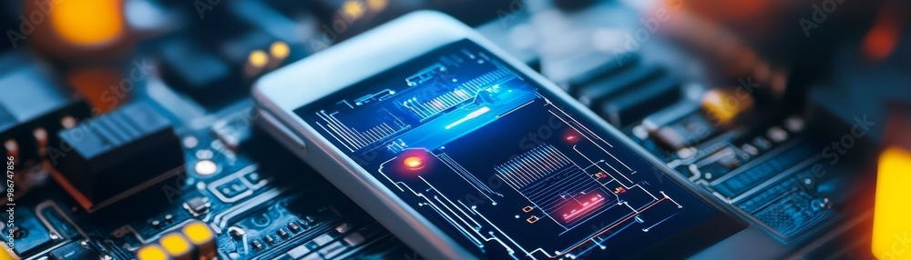 Poster smartphone screen with abstract circuit board design