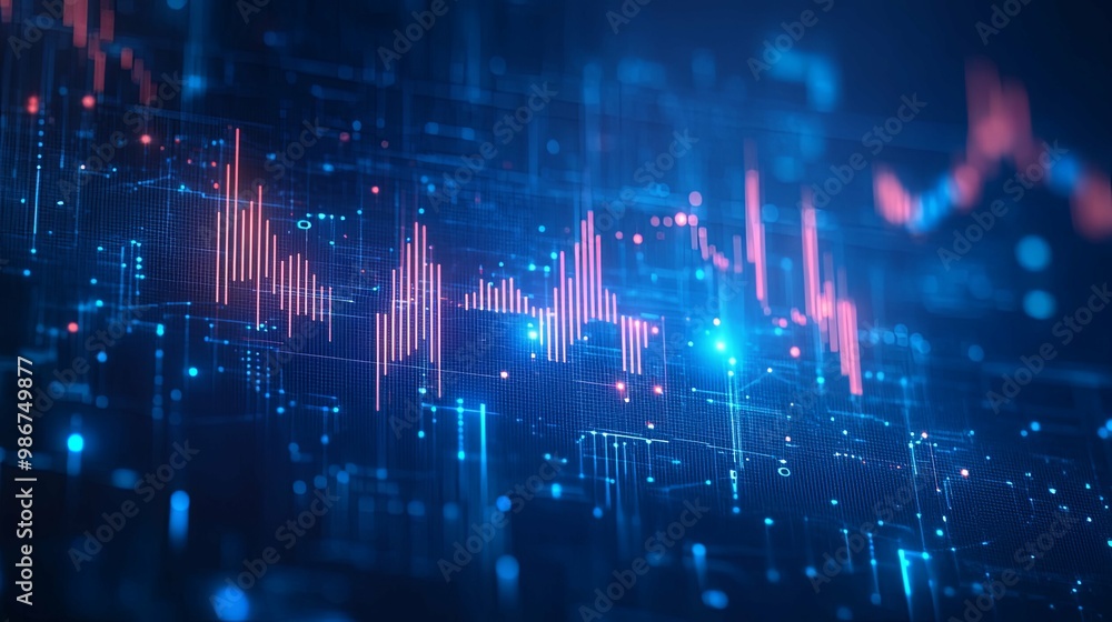 Wall mural abstract digital data visualization with red and blue lines