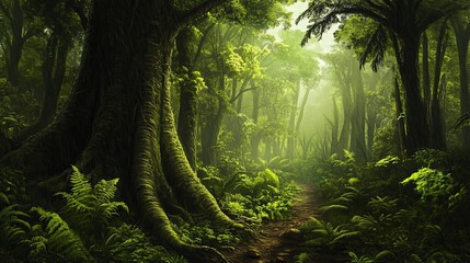 Fototapeta premium Large trees in a tropical rain forest 