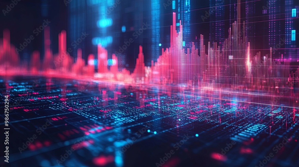 Wall mural abstract digital data visualization with pink and blue glowing lines