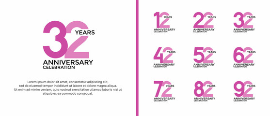 set of anniversary logo flat purple and pink color on white background for celebration moment