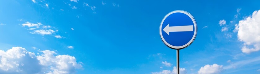 Blue Sky with White Clouds and a Left Turn Road Sign