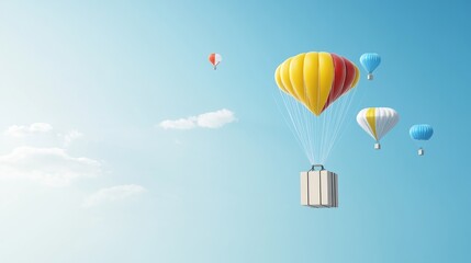Colorful Balloons with a Suitcase in a Blue Sky