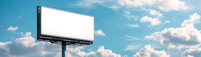 Blank Billboard Against Blue Sky with White Clouds