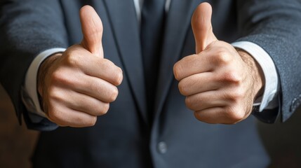 Businessman giving thumbs up  positive feedback  agreement  success  approval