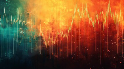 Abstract Digital Art with Vertical Lines and Orange and Green Tones