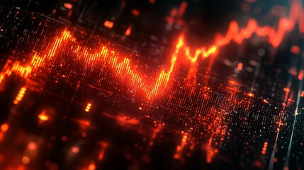 Abstract Red Line Graph of Data on a Digital Display