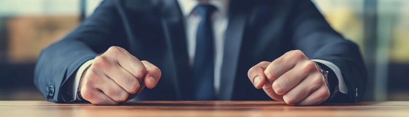 Businessman Fists on Table Determination Power  Success