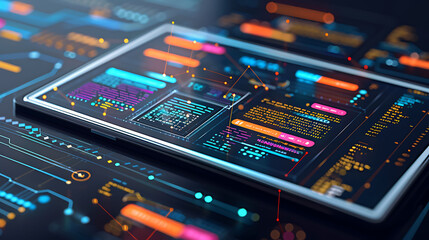 Fototapeta premium Conceptual design AIenhanced interactive content development in digital content creation illustrating how AI creates immersive experiences and gamifies content
