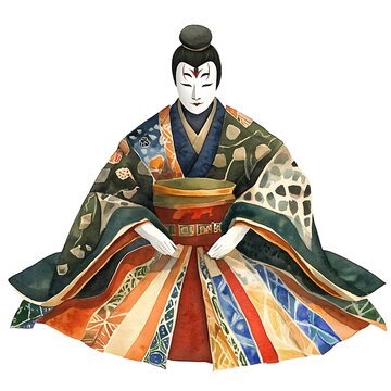 recommend clip art: Watercolor Illustration of a Japanese Doll in Traditional Kimono.