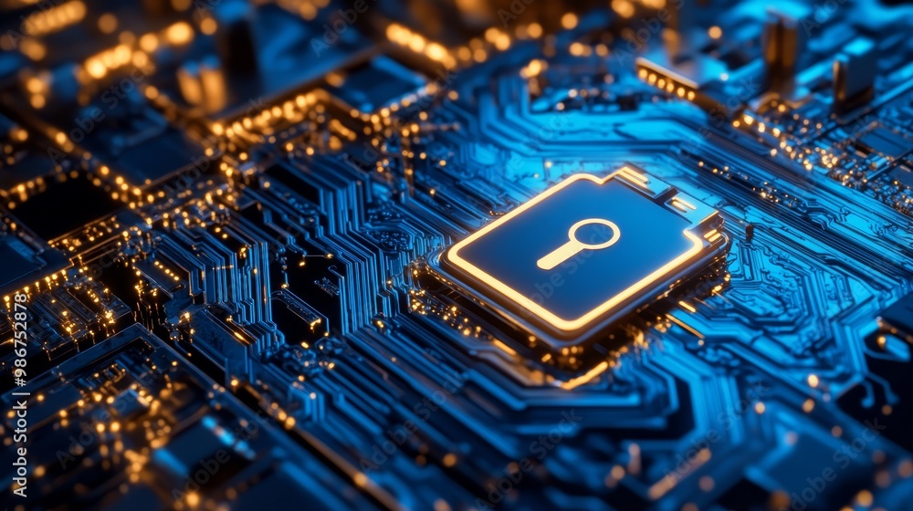 Poster abstract technology background with circuit board and magnifying glass icon