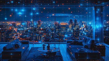 Fototapeta premium Conceptual design AIenhanced home entertainment systems within home automation illustrating how AI curates content and optimizes settings for immersive experiences