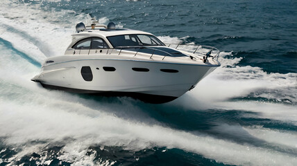 Fototapeta premium White Speedboat sailing, sea transport