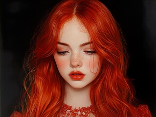 Redhead Woman Portrait - Digital Art Illustration