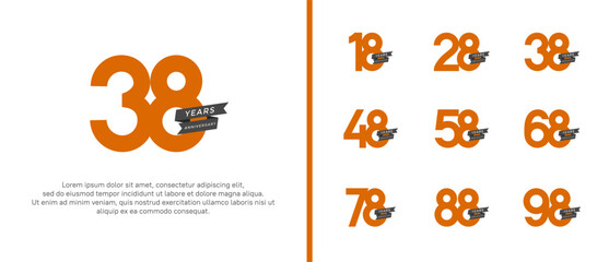 set of anniversary logo flat orange color black ribbon for celebration moment
