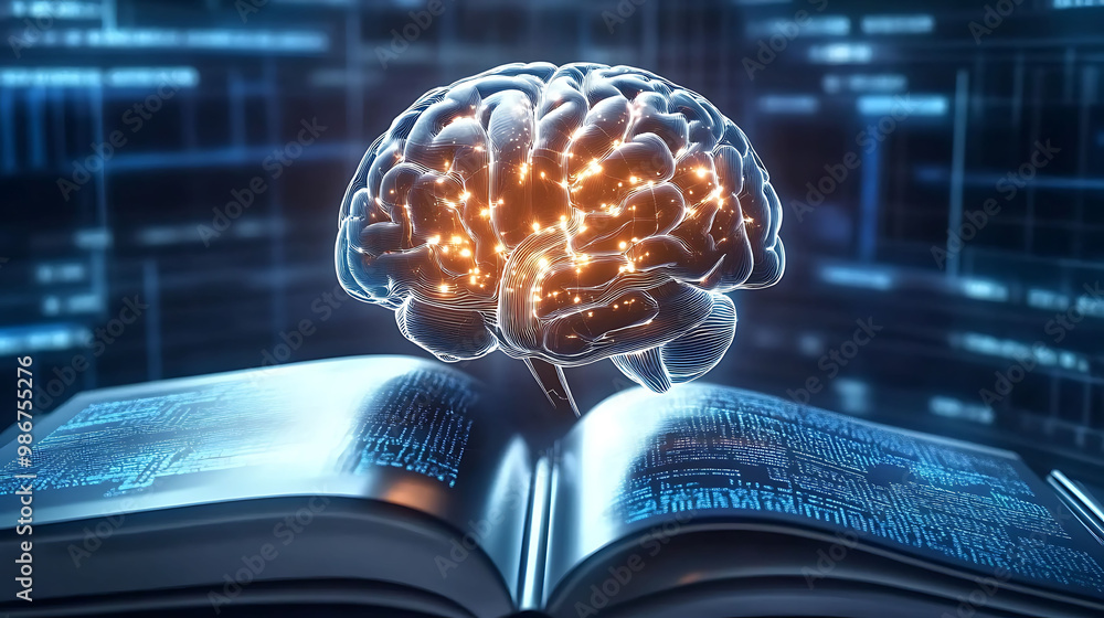 Poster curriculum development education technology enhanced by ai visualized in an abstract design where ai