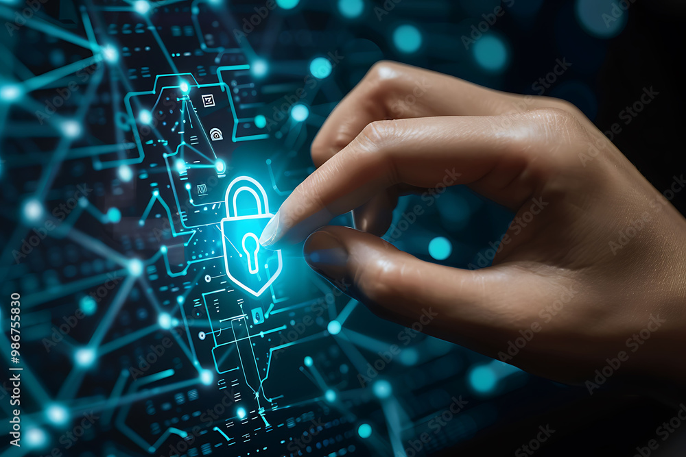 Poster cybersecurity supported ai in data privacy protection where artificial intelligence safeguards sensi