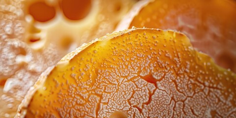 Close-up of mature Mimolette cheese with a distinctive greyish rind formed by specific cheese mites.