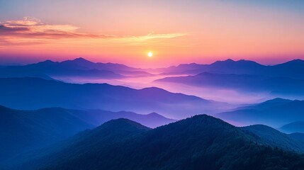 A Sunlit Horizon Over a Mountain Range with a Misty Valley