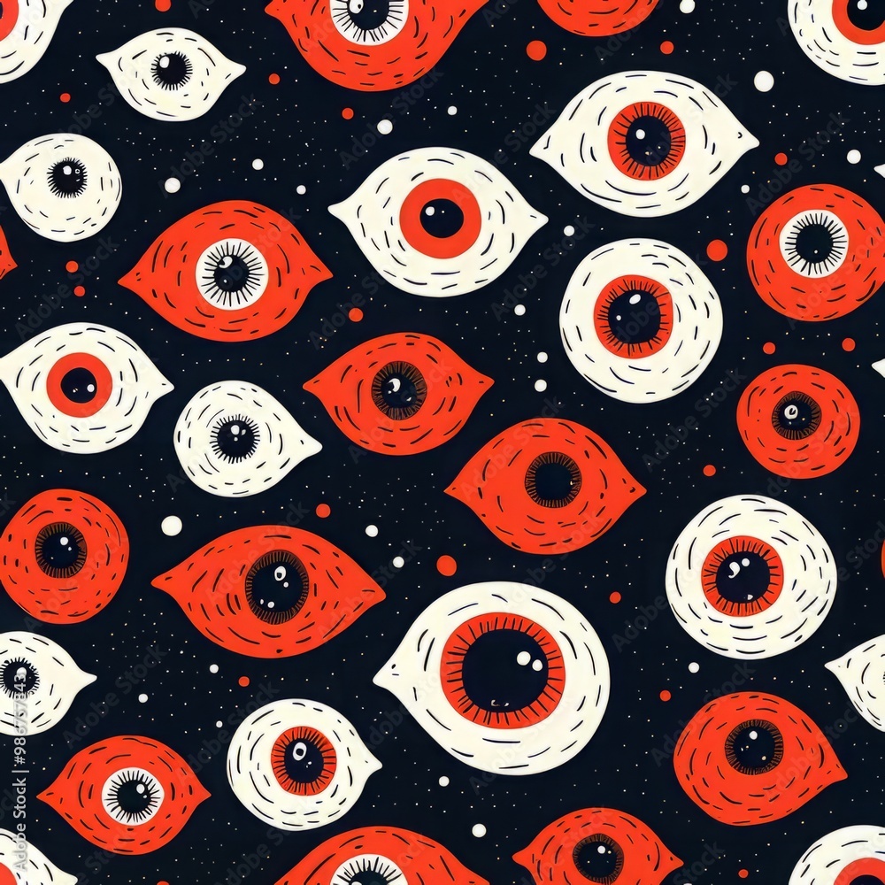 Aufkleber colorful abstract seamless, pattern of eyes on a dark background, creating a whimsical and intriguin