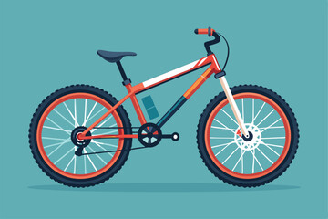 Fototapeta premium A detailed flat illustration showcases a mountain bike with vibrant colors against a plain backdrop, Customizable flat illustration of a mountain bike.