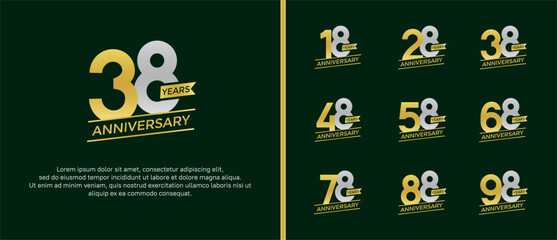 set of anniversary logo flat yellow and silver color on green background for celebration moment