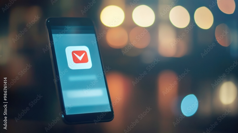 Poster selective focus on a smartphone screen displaying a message notification, with blurred surroundings.