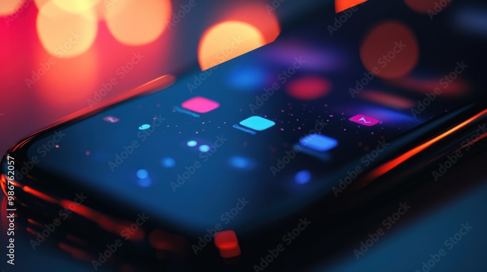 Poster selective focus on a smartphone notification center, with the rest of the device and background fadi