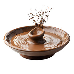 Detailed Photography of a Pottery Wheel with Wet Spinning Clay on a Clean White Background