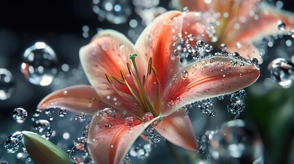 Pink Lily with Water Drops - Macro Photography