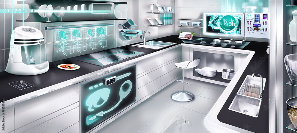 Poster futuristic smart kitchens powered ai where artificial intelligence manages cooking processes optimiz