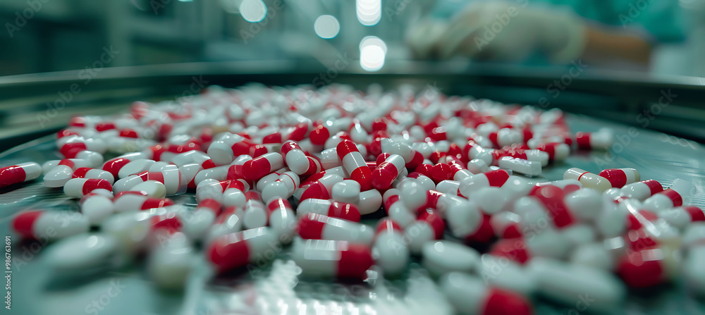 Poster futuristic smart manufacturing pharmaceuticals driven by ai where artificial intelligence automates 