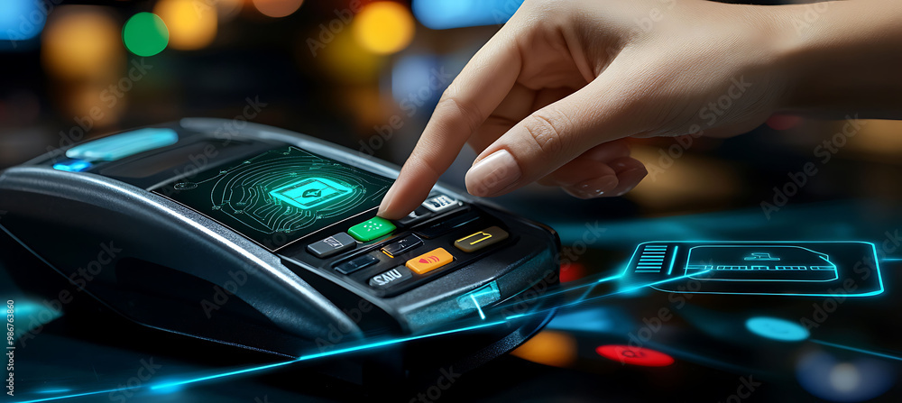 Poster futuristic smart payment solutions ai where artificial intelligence secures transactions detects fra