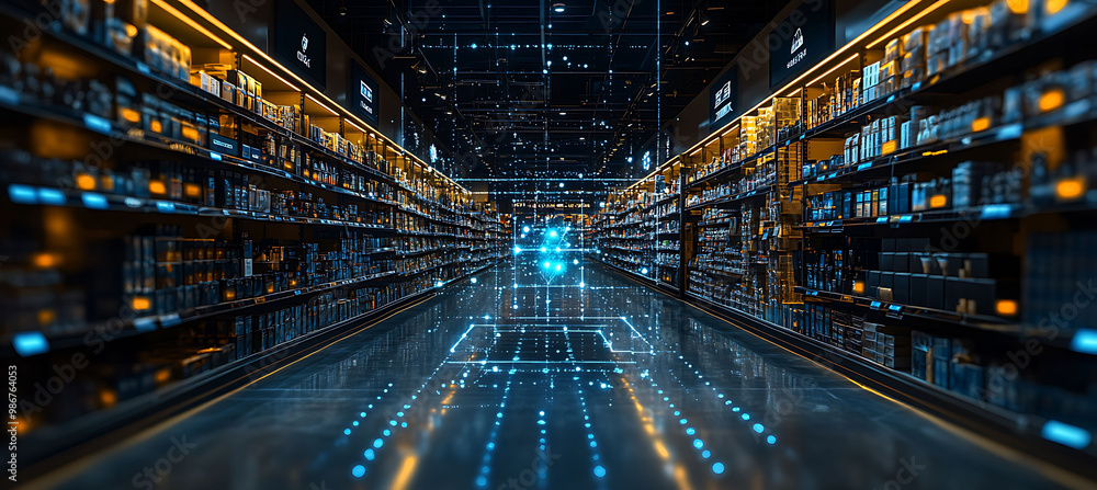 Poster futuristic smart retail powered ai where artificial intelligence manages inventory optimizes store l