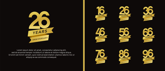 set of anniversary logo flat golden color on black background for celebration moment