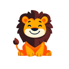 Obraz premium Adorable Cartoon Lion Character in Cheerful Flat Design with Friendly Expression and Dynamic Composition