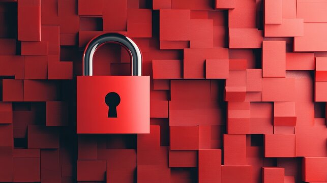 Abstract lock, swirling encryption codes, conceptual security, 3D illustration