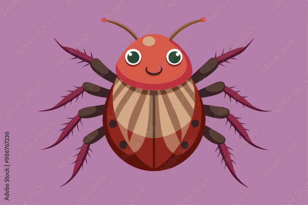 Poster a playful and colorful lice character with a happy expression and distinct features on a purple back