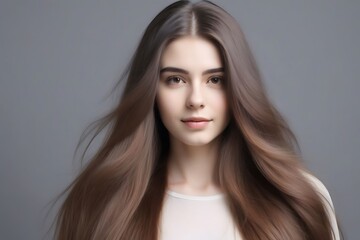 Fototapeta premium Portrait of a young woman with flowing hair and a serene expression