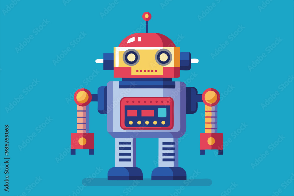 Aufkleber a vibrant flat illustration depicting a retro-styled robot with distinct features and a playful appe