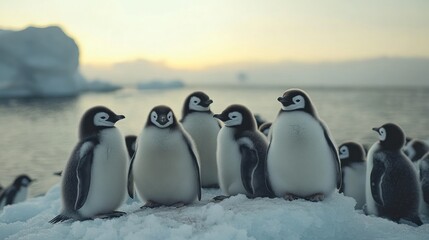 Obraz premium Cute Penguin Chicks on Iceberg in Antarctica
