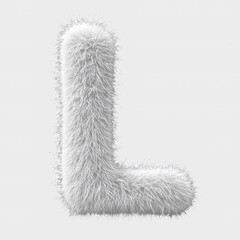 A fluffy, three-dimensional letter "L" appears on a black background, showcasing a playful and modern design.