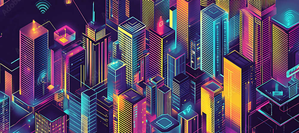 Poster intelligent building systems smart cities powered by ai depicted in a detailed vector showing how ar