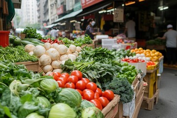 Explore a Lively Agricultural Fair with Colorful Market Stalls Full of Fresh Vegetables and Produce