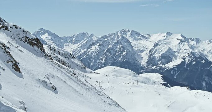 Winter fly over Alpe D'Huez in the French Alps