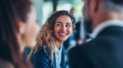 Obraz premium Colleagues conversing among themselves in a conference room during a business meeting. Men and women in the corporate world who are happy working together to achieve their common objectives. 