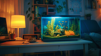 a room with beautiful aquarium decorations