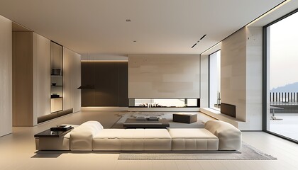 White modern living room with a beautiful view