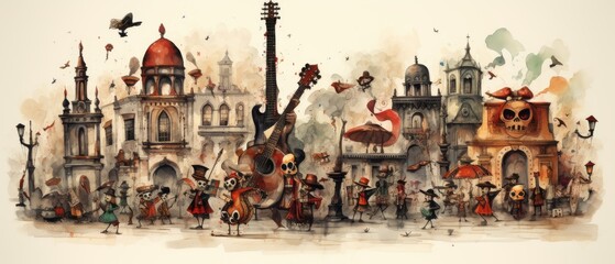 Fototapeta premium Colorful Cartoon Style Mexican Revolution Scene