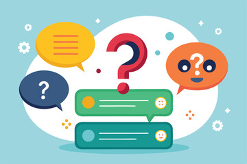 Vibrant chat bubbles display questions and emojis, creating an engaging digital communication theme, Customizable flat illustration - yes or no?